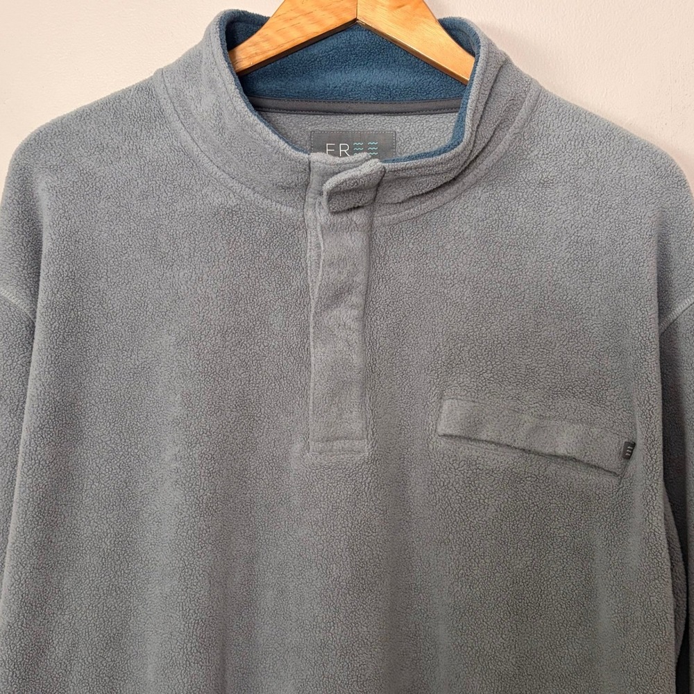 Free Fly Pullover Mens 2XL Blue Grey Bamboo Fleece Snap Mock Neck Performance - Picture 1 of 8